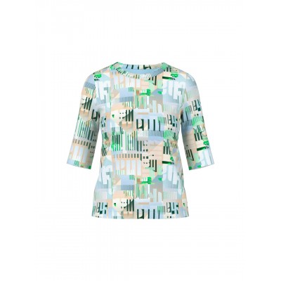 Marccain Sports - AS 4838 J20 - Geribbeld shirt stretchkatoen print groen